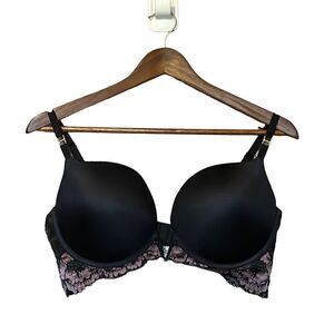 PARISIAN INTIMATES Black Lace Trim Push Up Plunge Bra 36DD